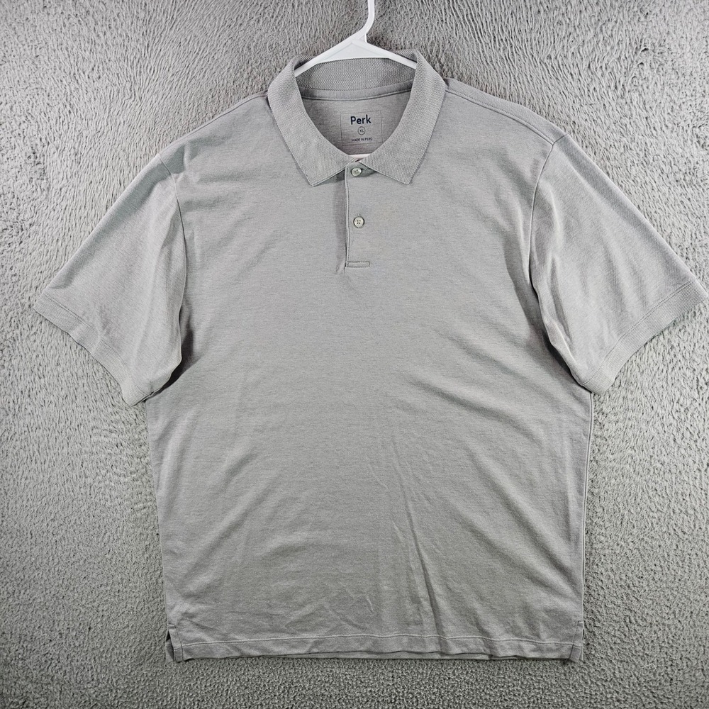 Perk Mens‎ XL Gray Short Sleeve Pique Polo Shirt Cotton Blend Made in Peru